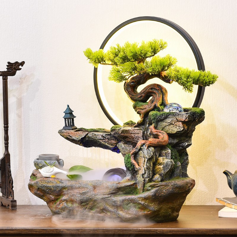 假山流水摆件客厅玄关循环水喷泉招财聚宝盆鱼缸水景观装饰风水轮