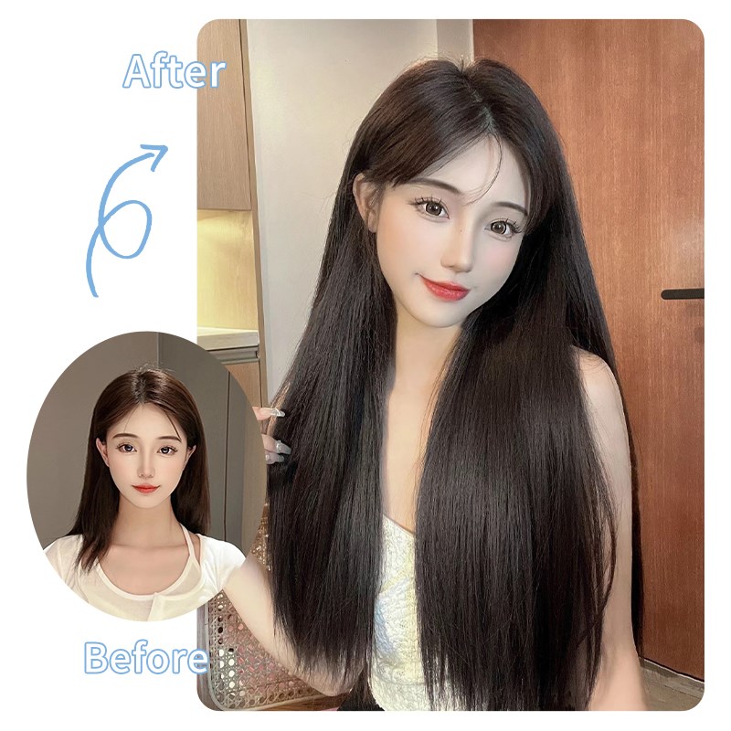 全真发u型半头套一片式真发片u型发片无痕接发片真人发丝假发发片