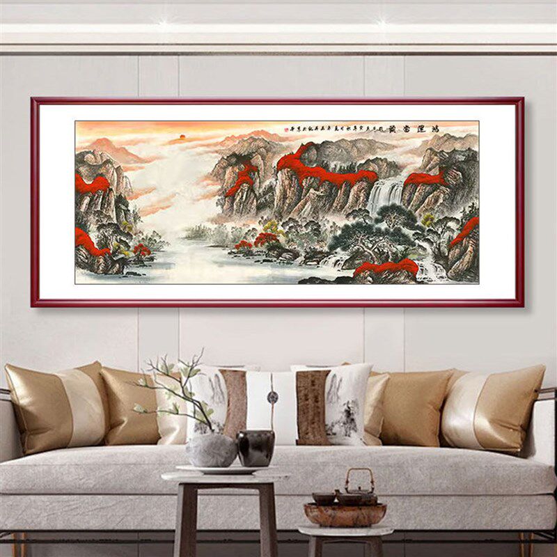 关山月江山如此多娇山水画办公室挂画客厅实木框国画大气招财壁画
