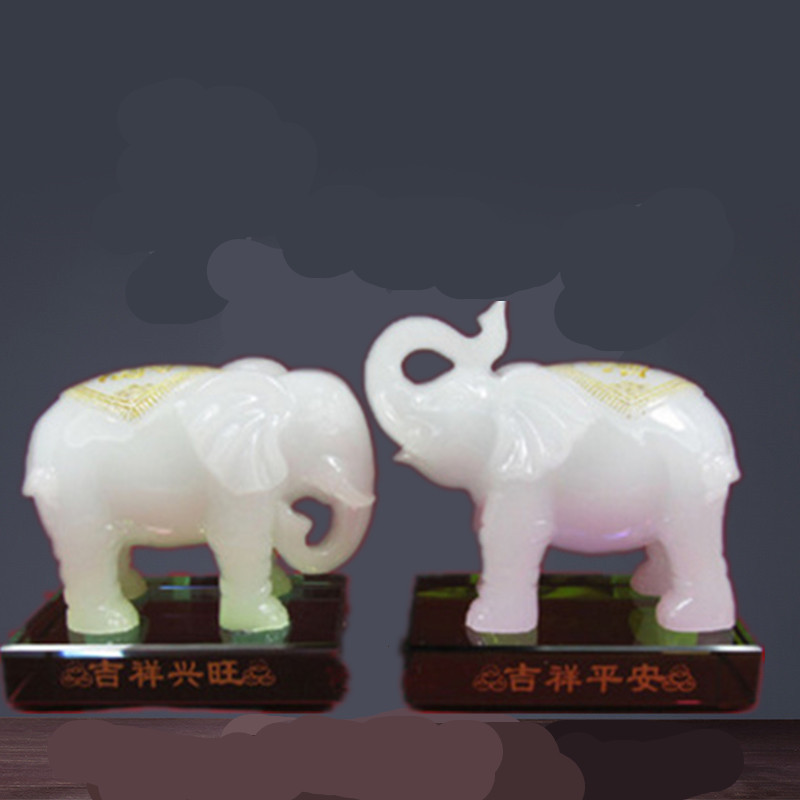 迷你网红汉白玉大象摆件 一对小象艺术品 对象 汽车饰品 招财貔貅