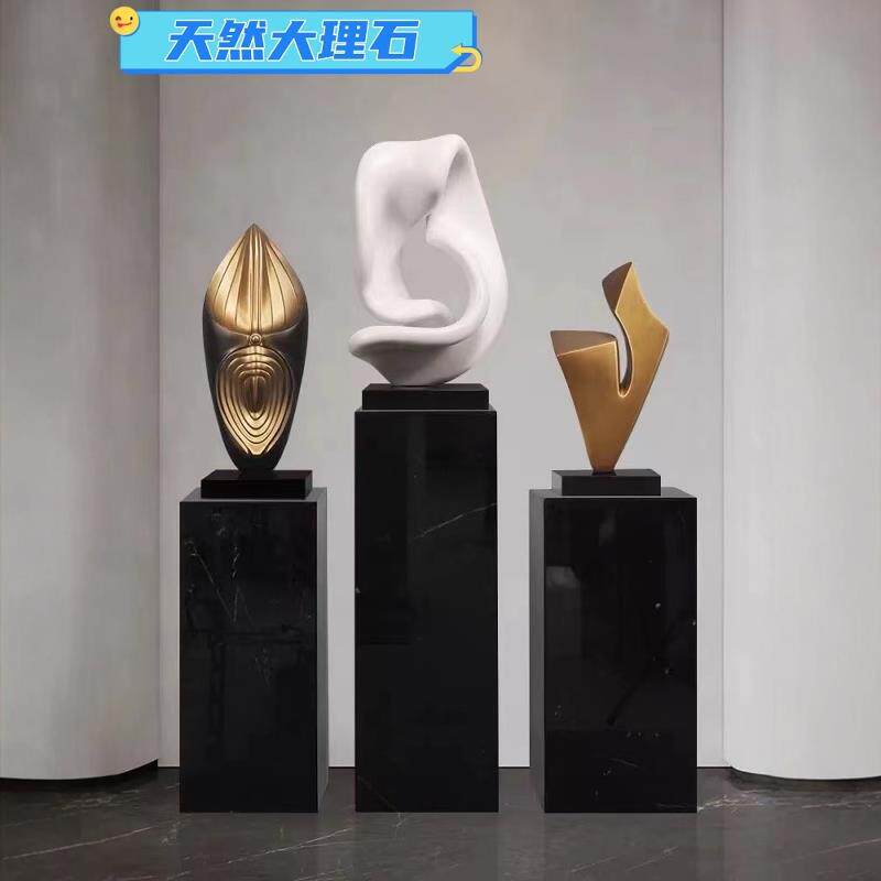 天然大理石摆件底座墩子客厅落地高低展示台装饰雕塑立柱高端花架