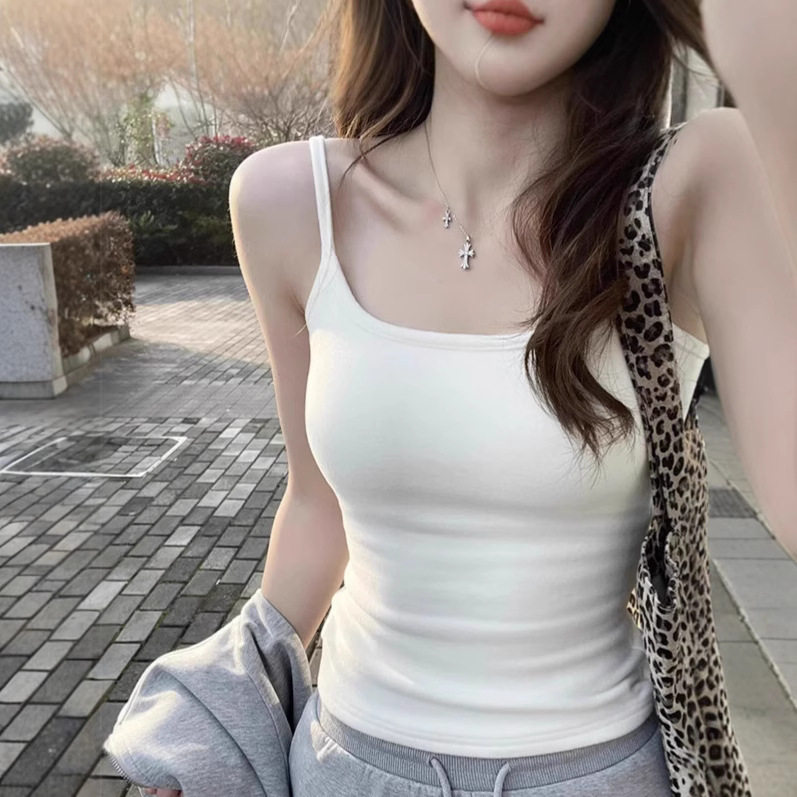 背心女纯欲吊带夏季学生内搭外穿美背带胸垫固定杯修身打底上衣女