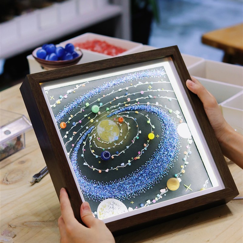 LED氛围灯夜光宇宙画手工diy创意星空画星球灯夜光小物件画摆件