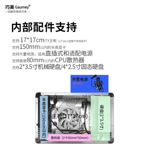 迷你小主机壳HTPC可携式itx小型手提台式电脑主机箱外壳外置电源