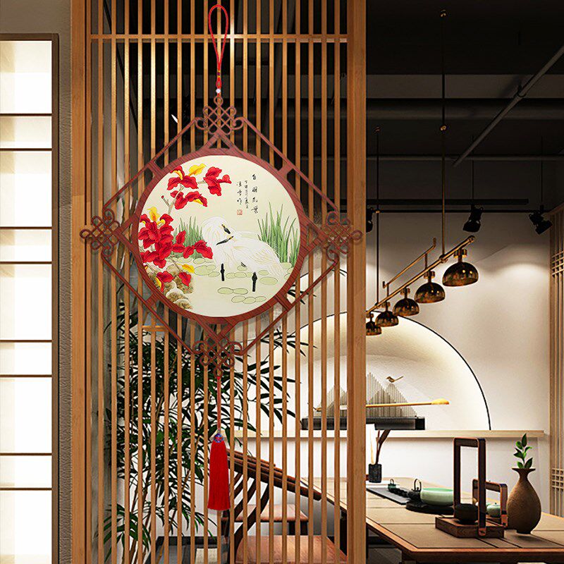 中国结大挂件富贵牡丹花鸟图新中式书房客厅装饰画玄关背景墙挂饰