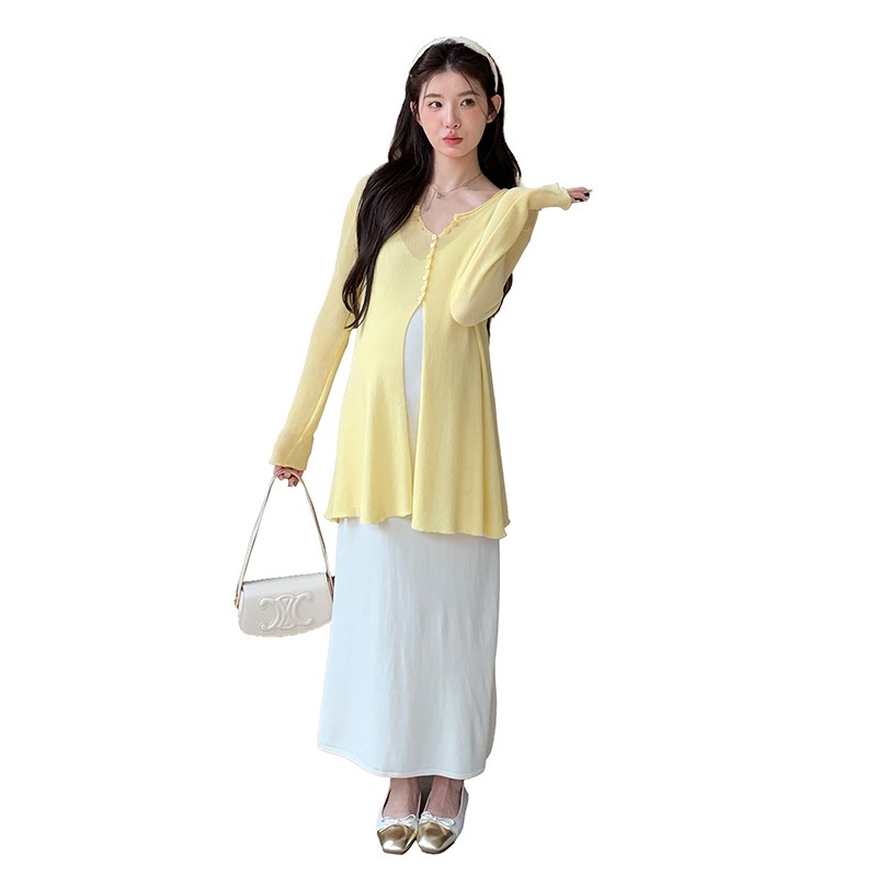 孕妇套装夏季薄款冰丝时尚吊带裙中长连衣裙+套头防晒上衣两件套