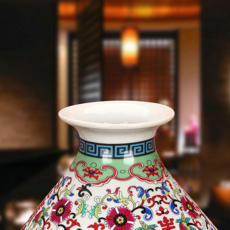 景德镇陶瓷器 仿古中式珐琅彩瓷白福寿葫芦花瓶 现代家居工艺摆件