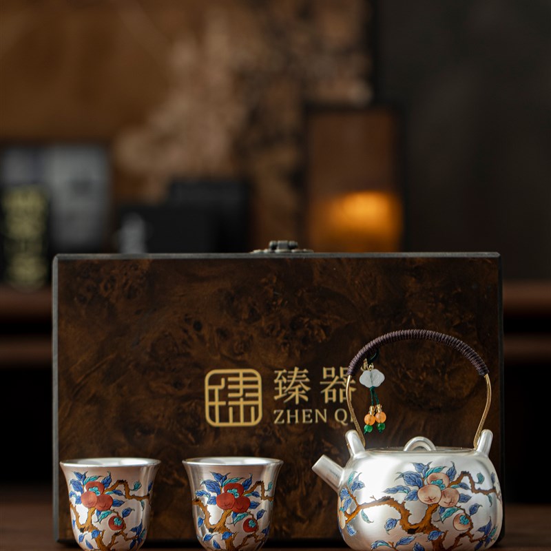 柿柿如意鎏银茶具套装送长辈朋友亲人新家乔迁结婚礼物闺蜜礼品