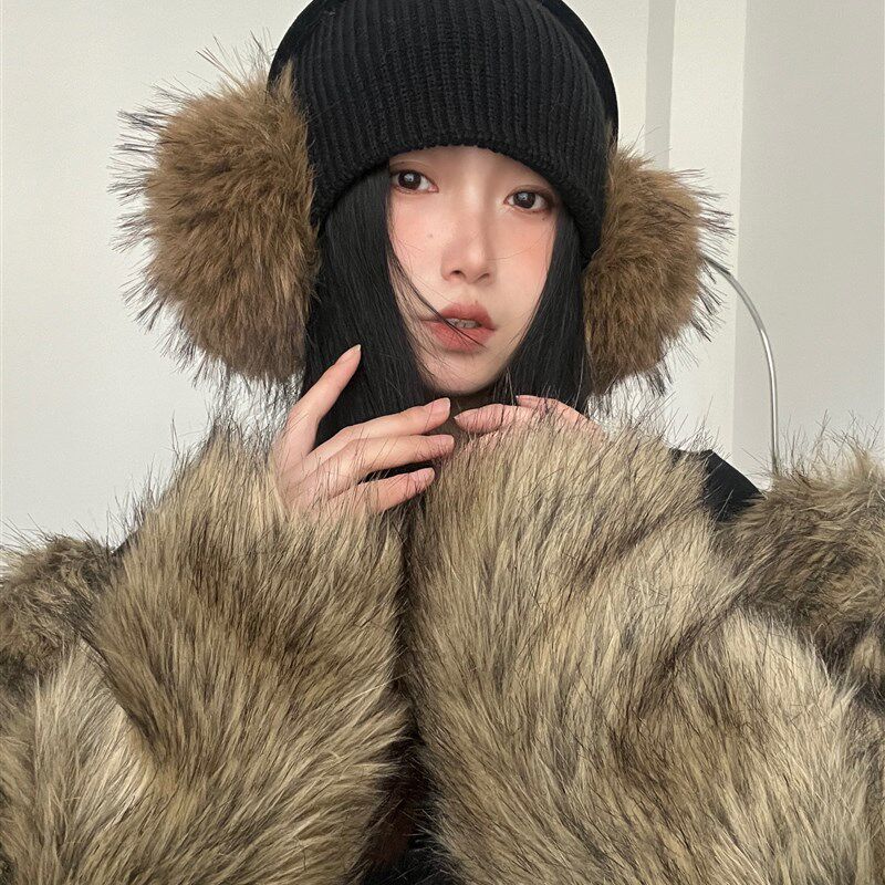 冬日氛围仿皮草毛毛耳罩冬季保暖耳套大号毛绒仿貉子毛耳捂显脸小