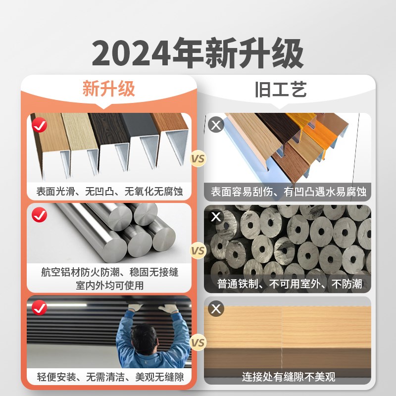 木纹铝方通吊顶型材格栅u型屏风隔断自装天花板办公室阳台铝方管