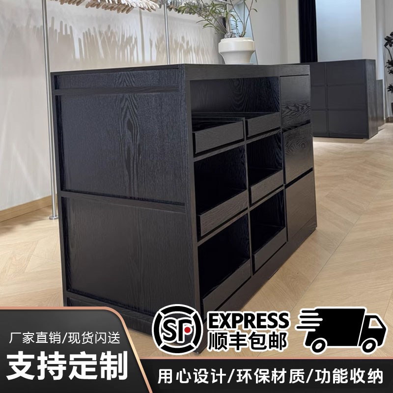服装店中岛展示台边柜实木前台收银柜台接待吧台带玻璃INS高端定