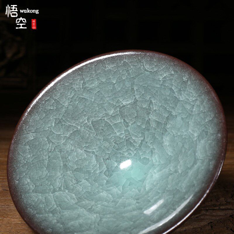 正品周小军龙泉青瓷哥窑铁胎冰裂纹手工斗笠杯陶瓷功夫茶具主人杯