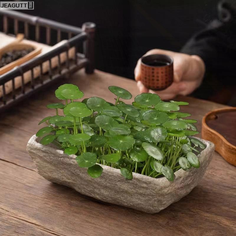 漂亮陶瓷花盆彷石头水培长方形家用水仙花铜钱草碗莲盆栽盆景盆子