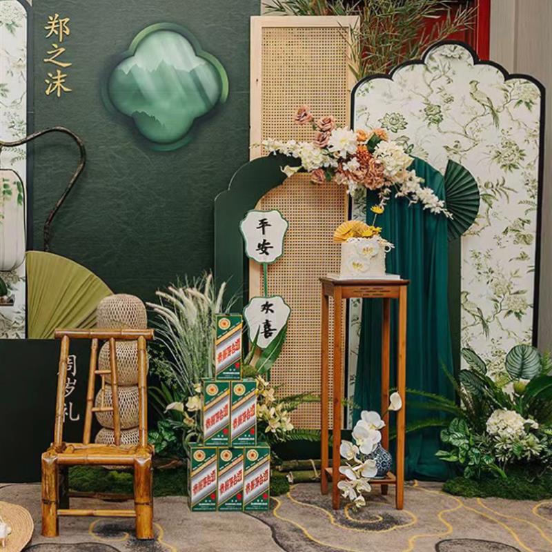 森系婚礼布置网格屏风 中式木制屏风订婚宴用 可订制尺寸屏风框架