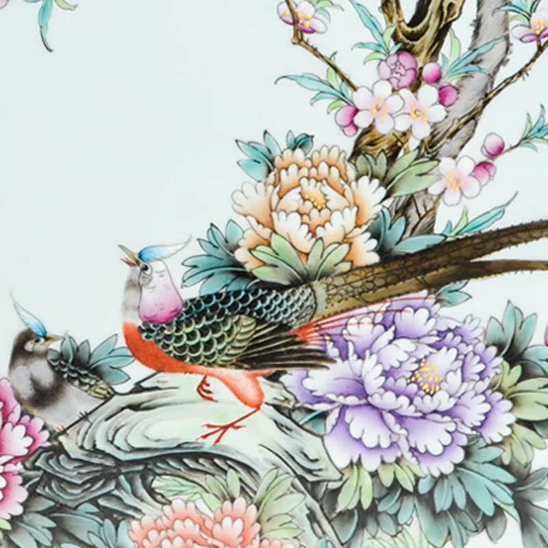 景德镇陶瓷手绘粉彩人物童子瓷板画 牡丹 挂画乔迁客厅玄关装饰画