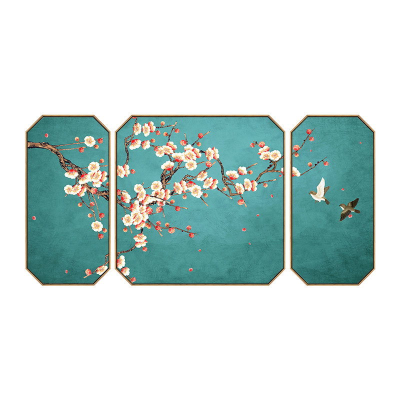 花鸟画客厅墙上挂画新中式沙发背景墙装饰画饭厅壁画三联画中国风