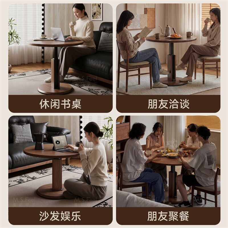 升降茶几客厅家用沙发边几边桌小户型圆形餐桌阳台洽谈桌子小圆桌
