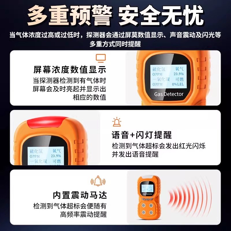 便携式四合一气体检测仪泵吸可燃气硫化氢氨氧气有毒有害气体检测