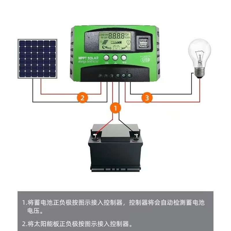 太阳能控制器MPPT自动聚焦12V24V自适应光伏板充电控制器