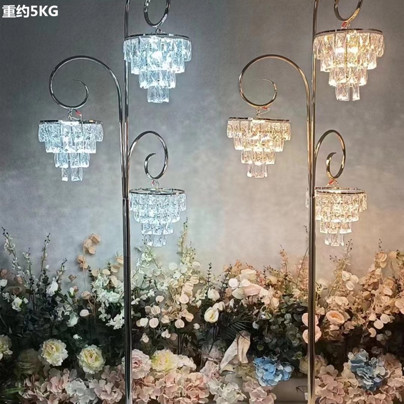 婚庆婚礼道具铁艺三头水晶冰条冰块路引灯欧式婚礼堂布置装饰摆件