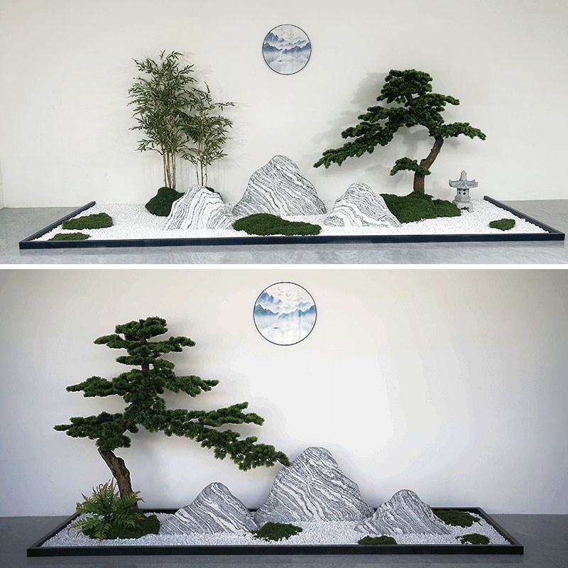 雪浪石切片组合石雕小假山石头造景室内枯山水景观石泰山石造景石