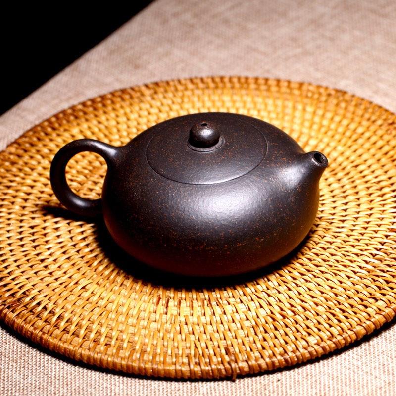 宜兴名家纯全手工球孔紫砂壶家用黑金砂泡茶壶茶具套装卡盖西施壶