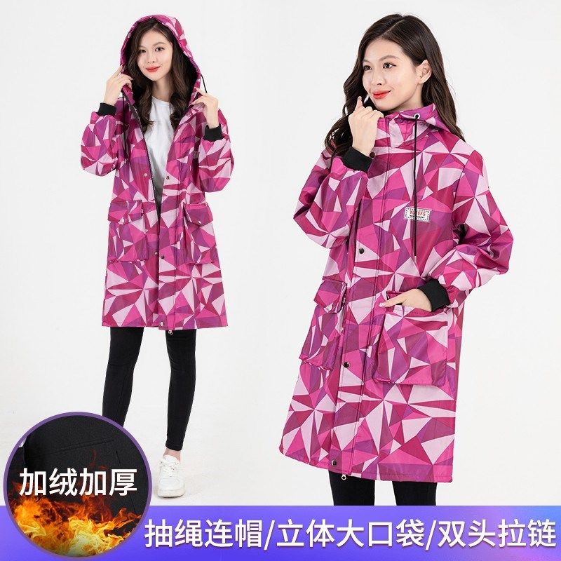 加厚加绒罩衣秋冬连帽时尚新款大人女厨房防水围裙长袖外套工作服