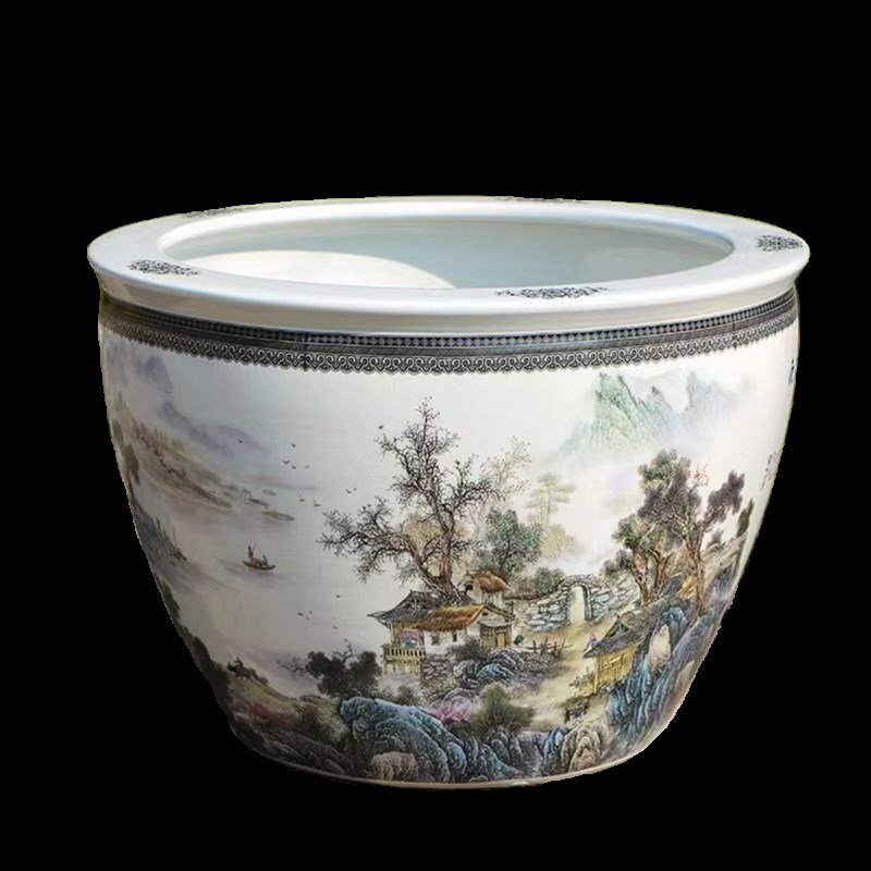 景德镇陶瓷荷花睡莲养金鱼缸青花大号专用水盆客厅阳台庭院招财缸