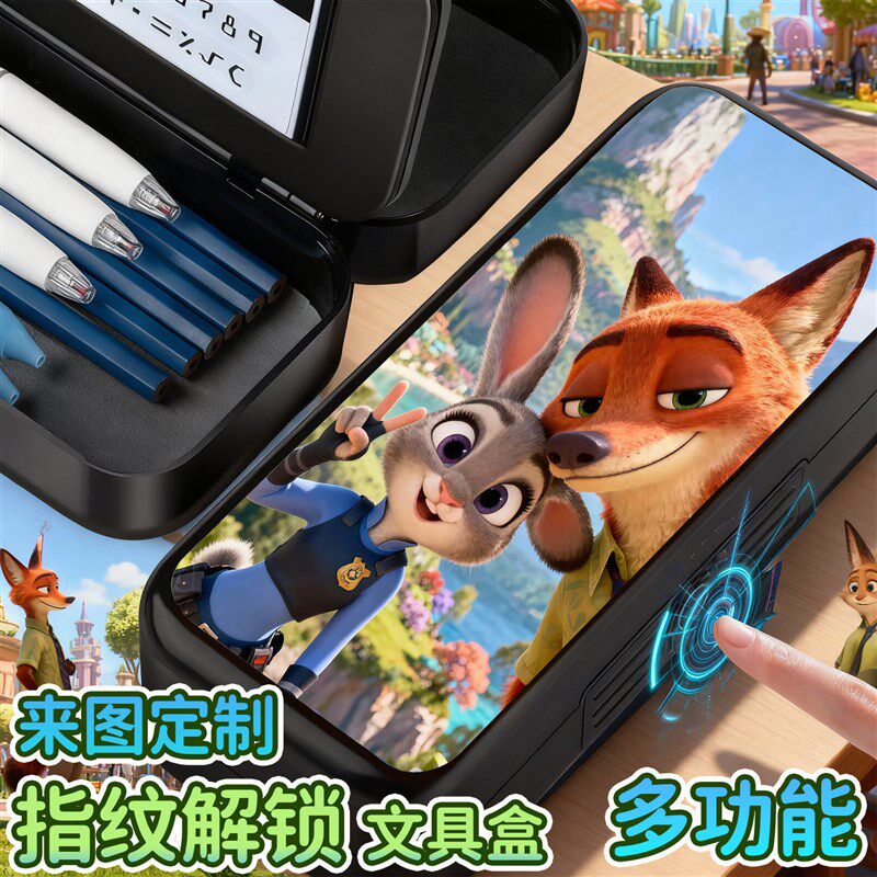 疯狂动物城指纹密码文具盒小学多功能男生高颜值黑科技铅笔盒女生