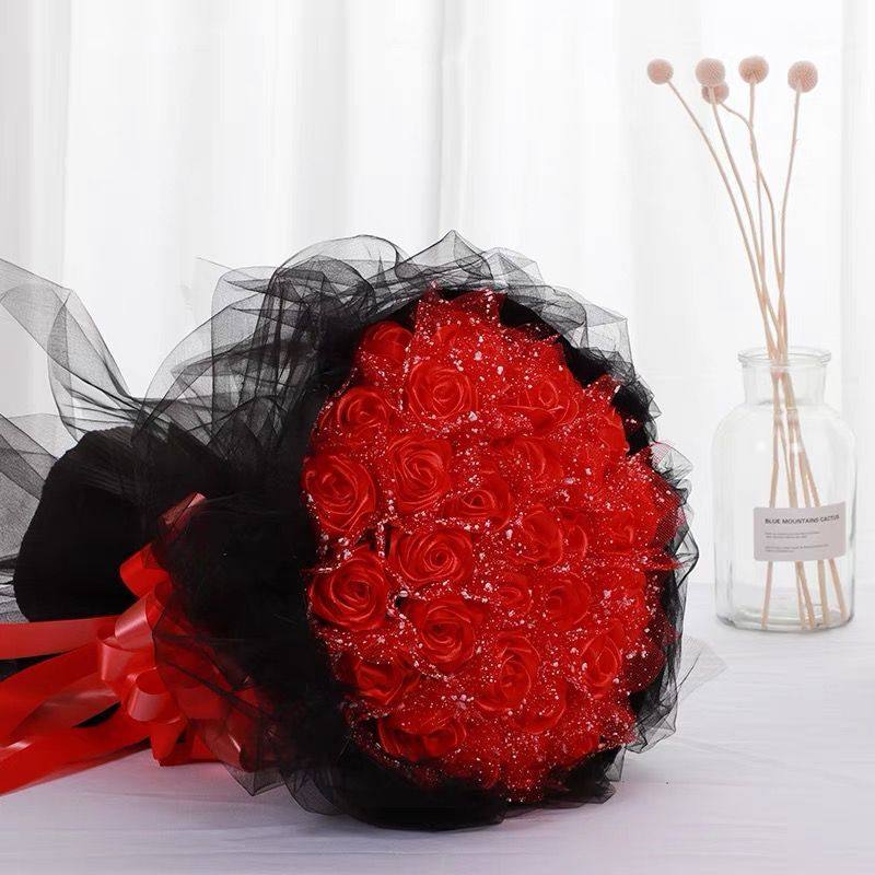丝带玫瑰花束成品手工花红玫瑰蓝色妖姬生日节日礼品花束送女朋友