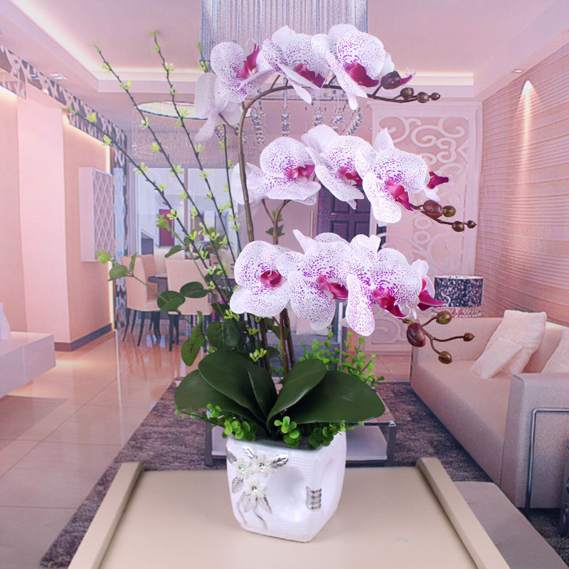 PU手感仿真花蝴蝶兰套装客厅假花家居饰品装饰花餐桌摆放花艺过胶