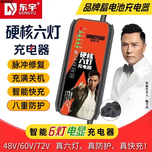 东宇新款品牌电动车智能六灯充电器48V60V72V20A铅酸电池智能充电