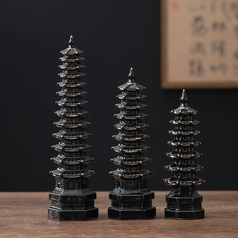 陶瓷文昌塔摆件风水十三层七层九层宝塔 简约现代书房装饰品 送孩