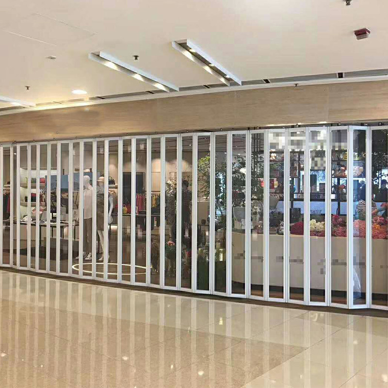 汽车美容4S折叠门弧形水晶商场无下轨洗车房隔断门市铝合金推拉门