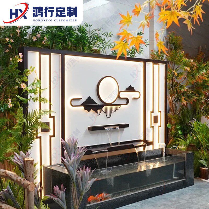 新中式铝合金屏风别墅庭院隔断户外花园影壁墙铝艺装饰迎门背景墙