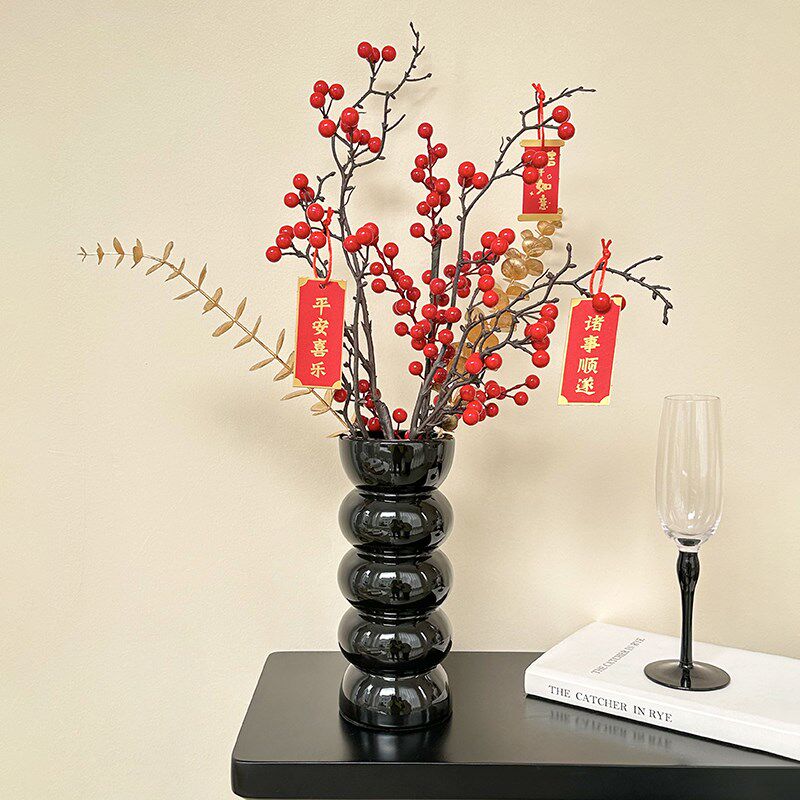 新年装饰花摆件发财果仿真花摆设假花冬青红果客厅餐桌年宵花乔迁