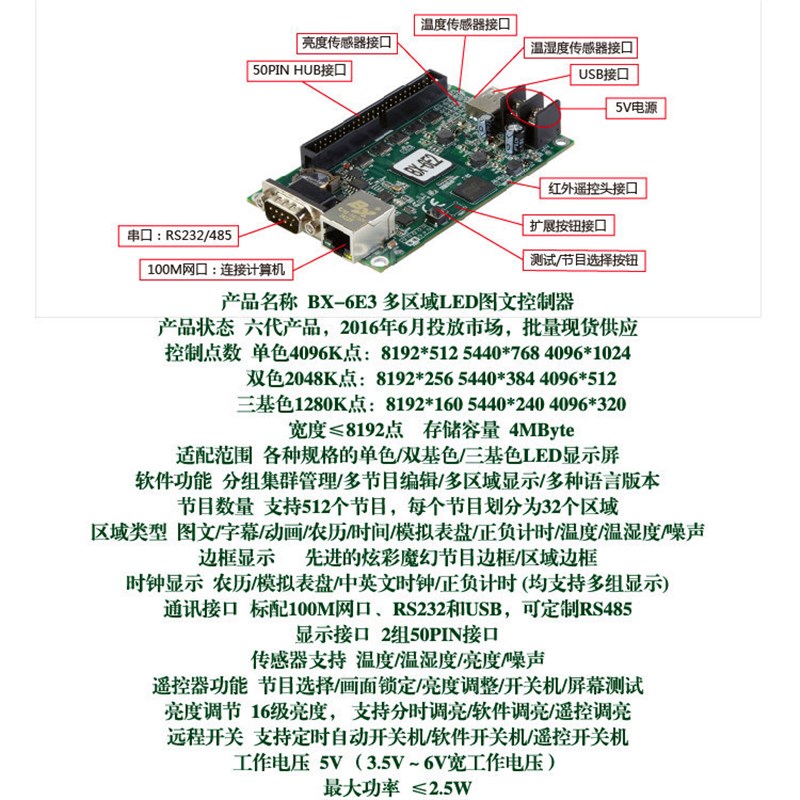 BX-6E3 仰邦 led显示屏控制卡 支持1024高广告屏大面积异步控制器
