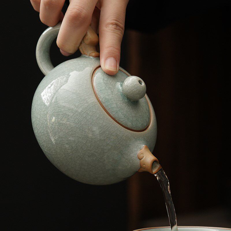 冰裂汝窑功夫茶具套装开片可养整套泡茶壶盖碗家用轻奢高档送礼