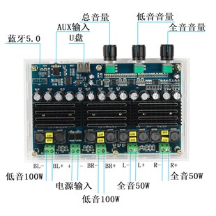 TPA3116D2蓝牙5.0数字功放板四声道2*50W+2*100W发烧高清双重低音