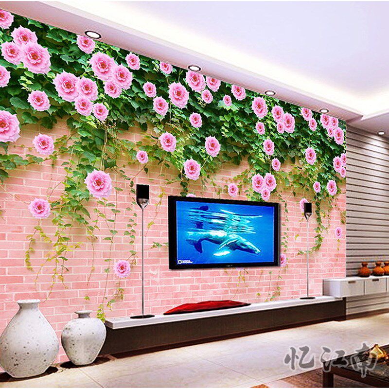 3D立体墙贴贴纸自粘壁画卧室玫瑰蔷薇花墙砖墙唯美温馨客厅背景墙