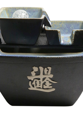 陶瓷桌面流水摆件招财客厅风水轮小喷泉办公室雾化加湿器景观鱼缸