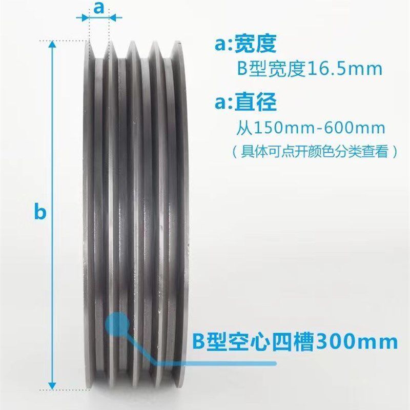 三角皮带轮B型4槽铸铁电机内径键槽轮外径100至500mm四槽4B皮带盘