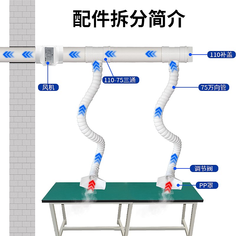 焊锡吸烟仪流水线排烟系统工位电烙铁烟雾焊台排烟管吸烟罩排风机