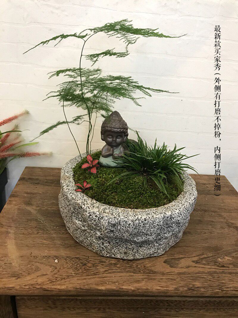 大理石头花盆包邮 自然多肉水培花器 原生态水仙盆水盂大茶洗大号