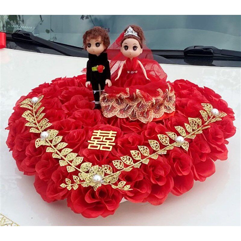 婚车装饰花心形爱心花盘车头花车主副车嫁妆车布置婚庆结婚礼吸盘