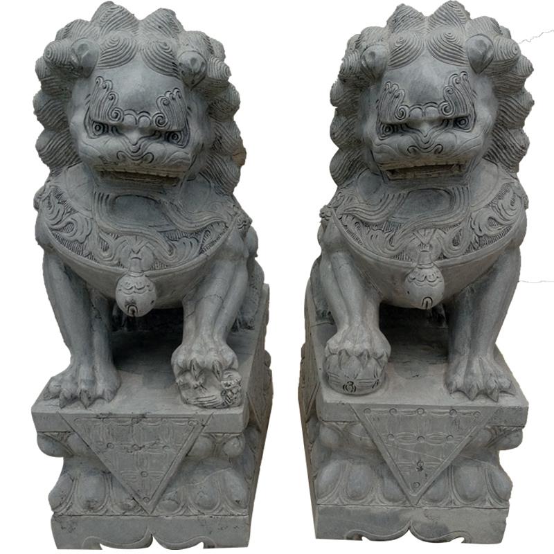 天然汉白玉青石晚霞红石狮子一对看门镇宅家用门口精雕石狮子摆件