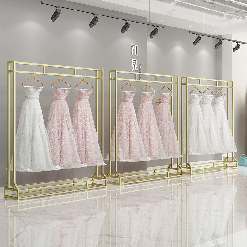 婚纱架子高档服装店双层展示架落地式金色照相馆礼服货架铁艺挂衣