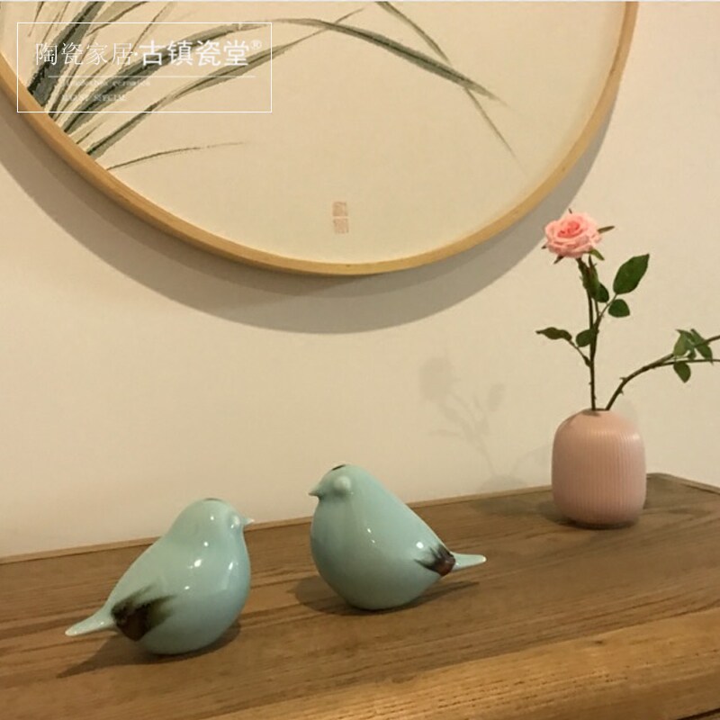 景德镇陶瓷鸟创意浪漫爱情摆件陶瓷家居桌面装饰工艺品相思鸟一对