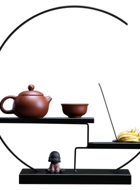 新中式茶室装饰摆件铁艺博古架现代简约办公室茶柜子创意茶几收纳