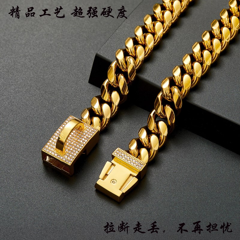 狗项圈大型中大型牵引绳不锈钢遛狗链子刻字宠物项金链脖套防咬